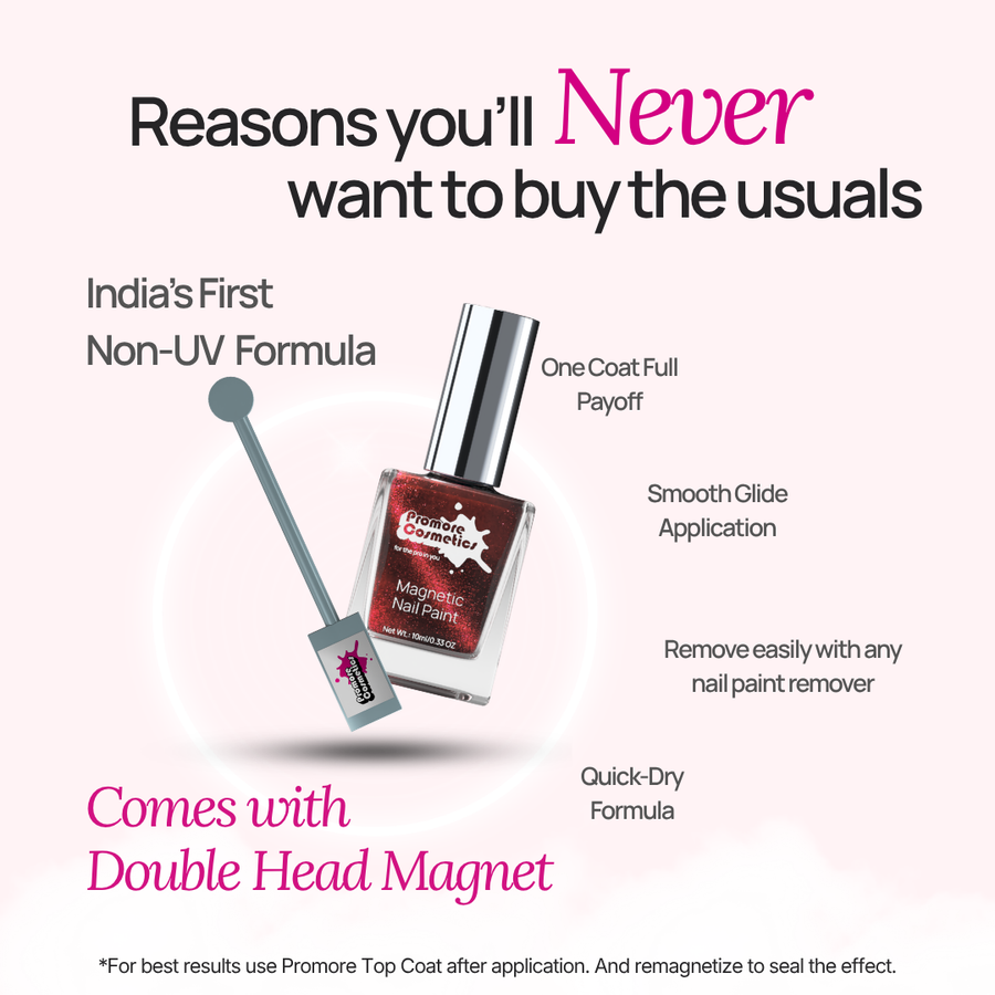 Ruby, The Promore Silk Touch -  Magnetic Nail Paint (Cat-Eye Effect, Non-UV, Quick-Dry)