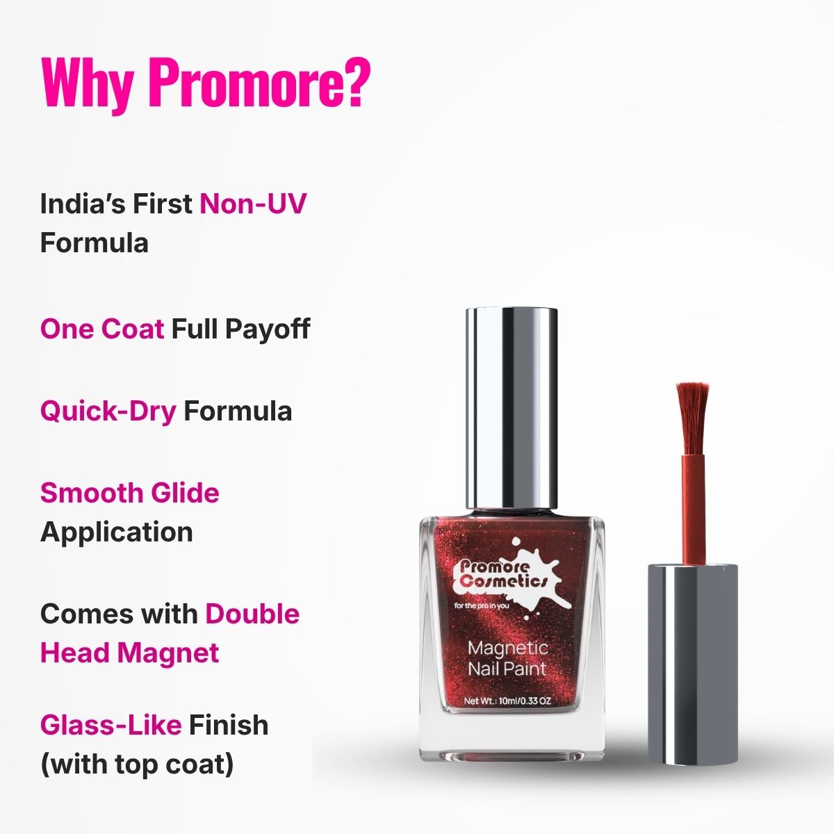 Promore Cosmetics Magnetic Nail Paint (Cat-Eye Effect, Non-UV, Quick-Dry)